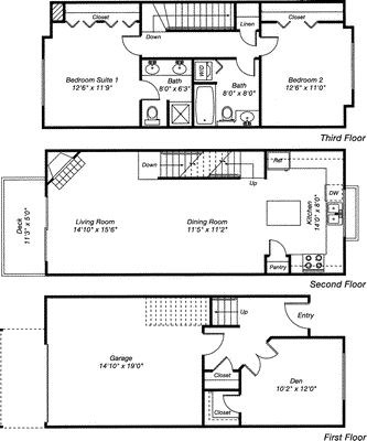 Floor plan for 2 beds, 2 baths, 1375 sqft